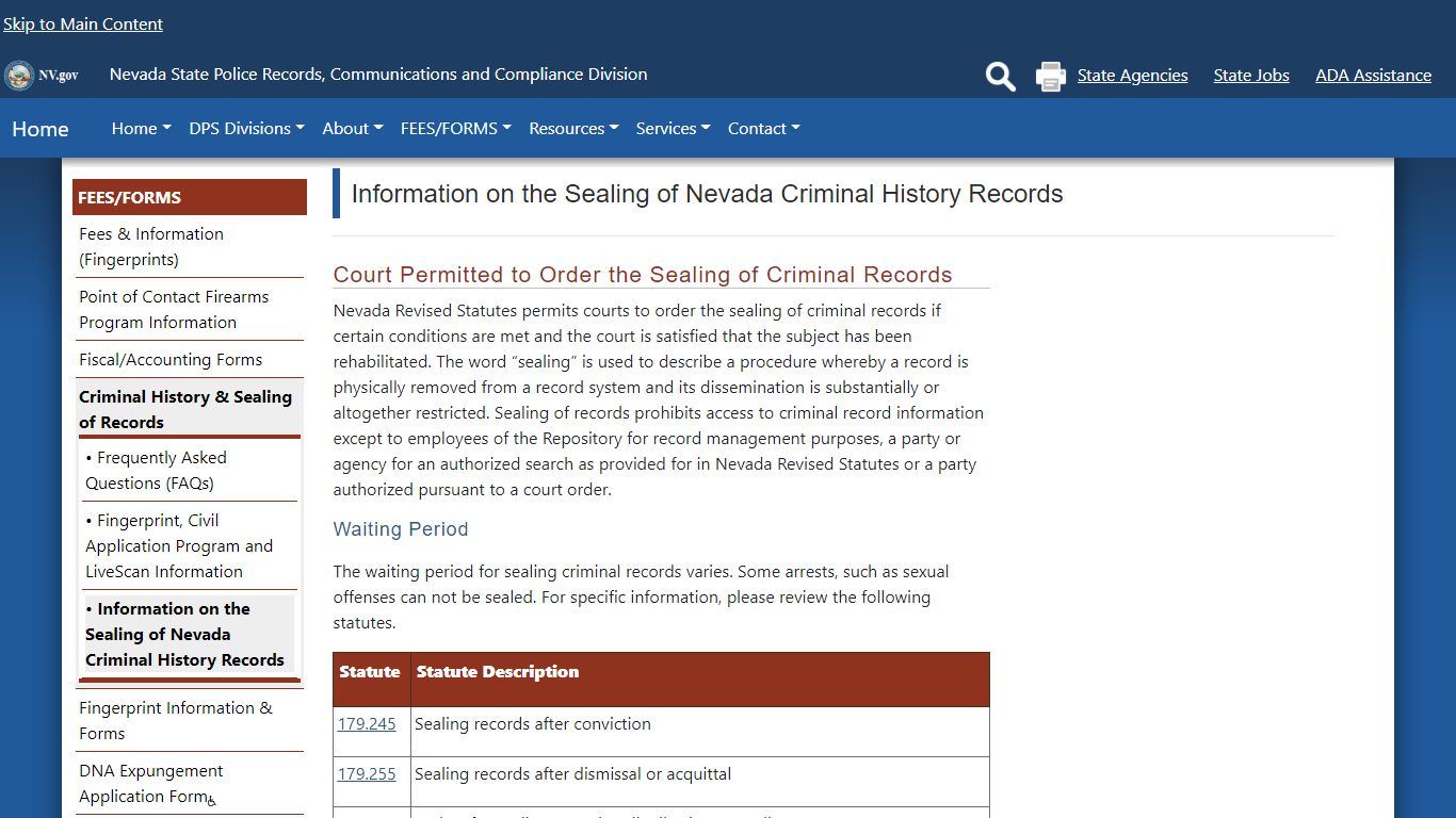 Sealing NV Criminal History Records - Nevada
