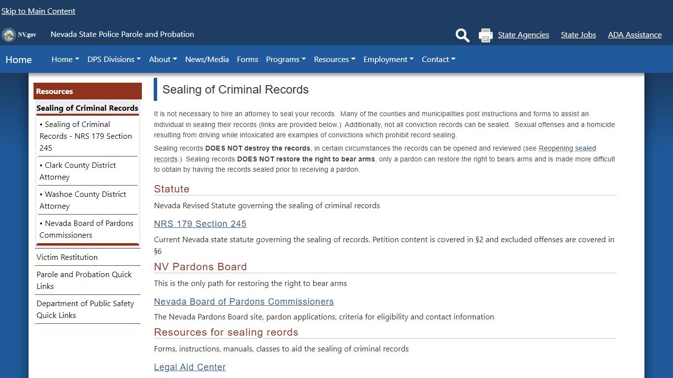 Sealing of Criminal Records - Nevada