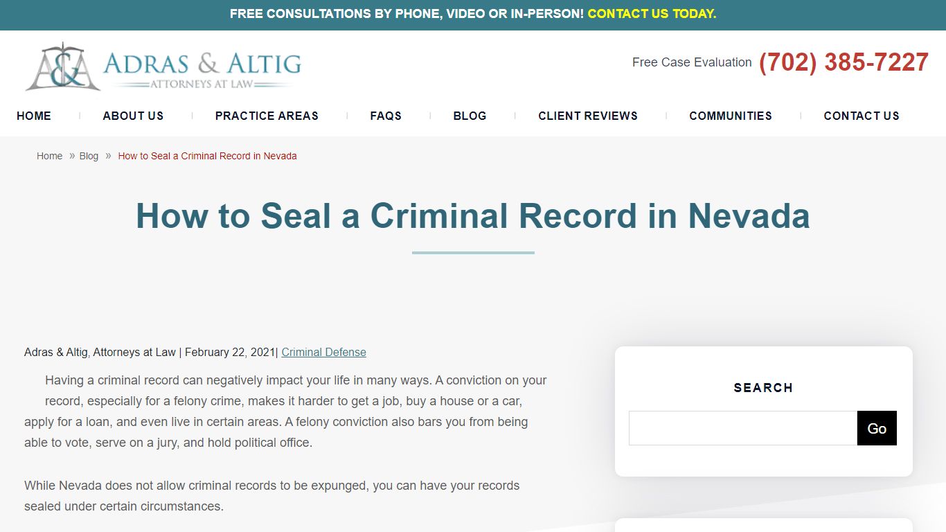 How to Seal a Criminal Record in Nevada - Adras & Altig