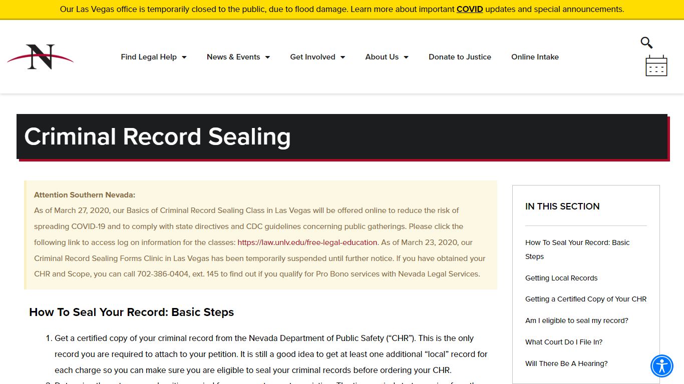 Criminal Record Sealing | Nevada Legal Services