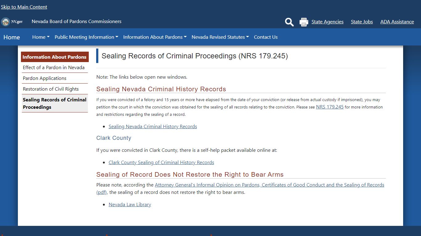 Sealing Records of Criminal Proceedings (NRS 179.245) - Nevada